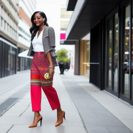 Woman wearing pants in a modern city