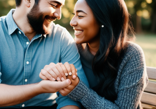 Casal segurando as mãos e sorrindo