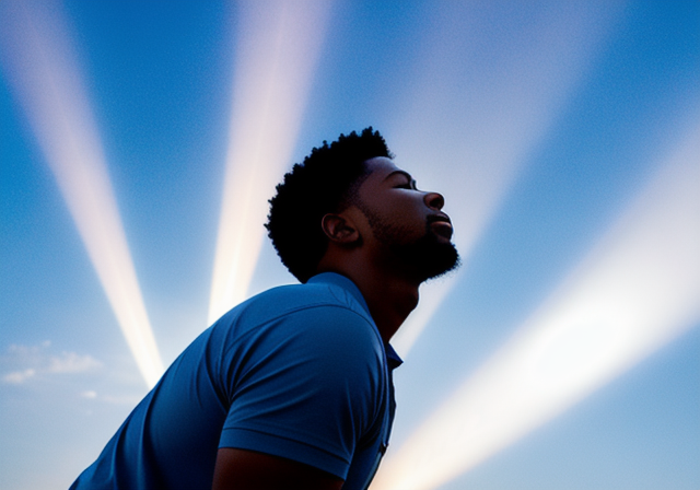 Person praying under rays of light