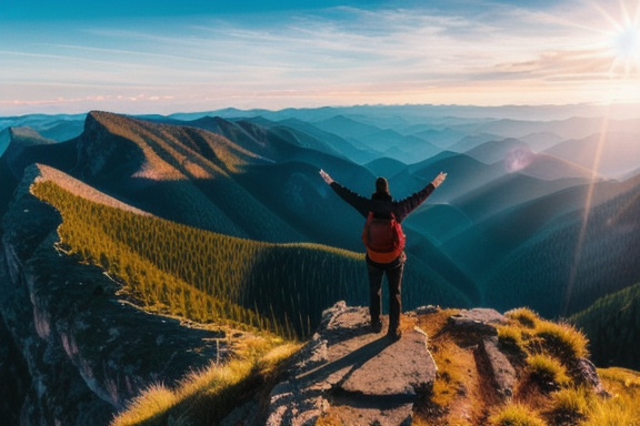 Person standing on a mountain peak