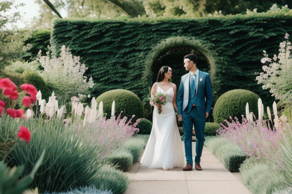 A loving couple in a garden