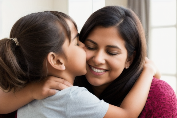 Loving stepmother hugging stepchildren