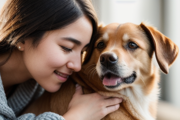 A person stroking a dog's head