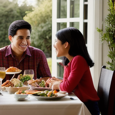 A loving family having a conversation around the dinner table.