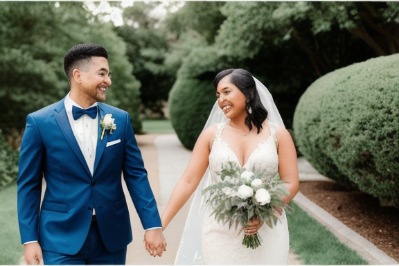 Casal de mãos dadas e sorrindo