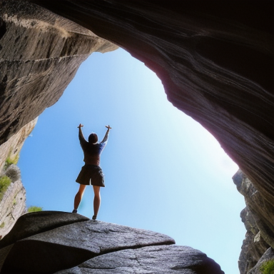 Person on a rocky cliff