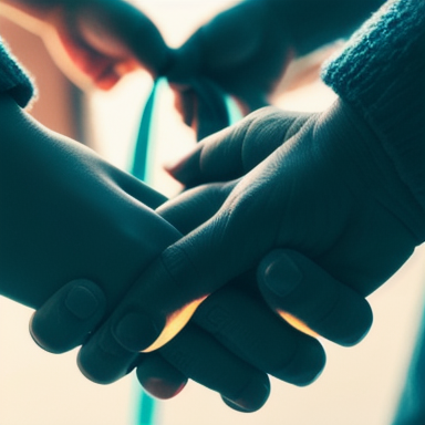 Two hands holding each other tightly