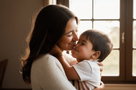 Loving parent hugging child