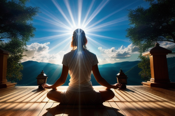 Meditating person with rays of light